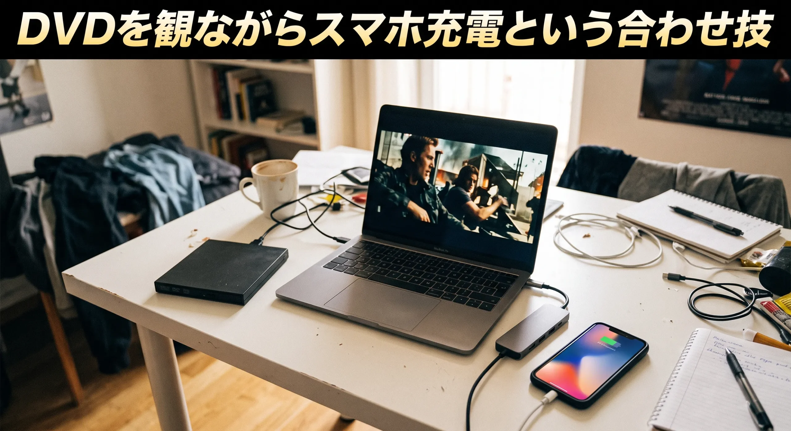 DVDを観ながらスマホ充電という合わせ技
